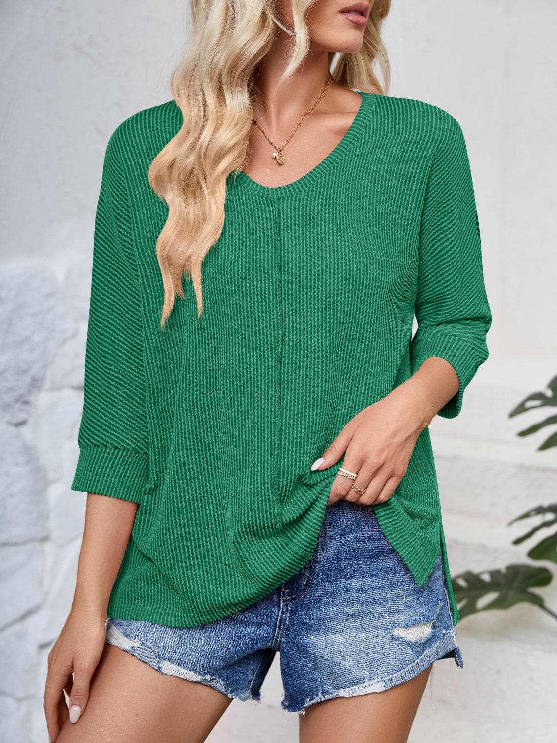 Textured 3/4 sleeve blouse - Love Salve